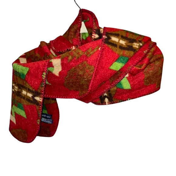 polo Ralph Lauren vintage red aztec Navajo print fleece scarf - Picture 5 of 5
